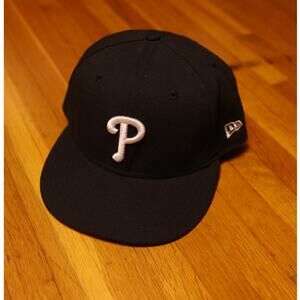 New Era 59FIFTY Philadelphia Phillies MLB Black Fitted Hat size 7 1/2
